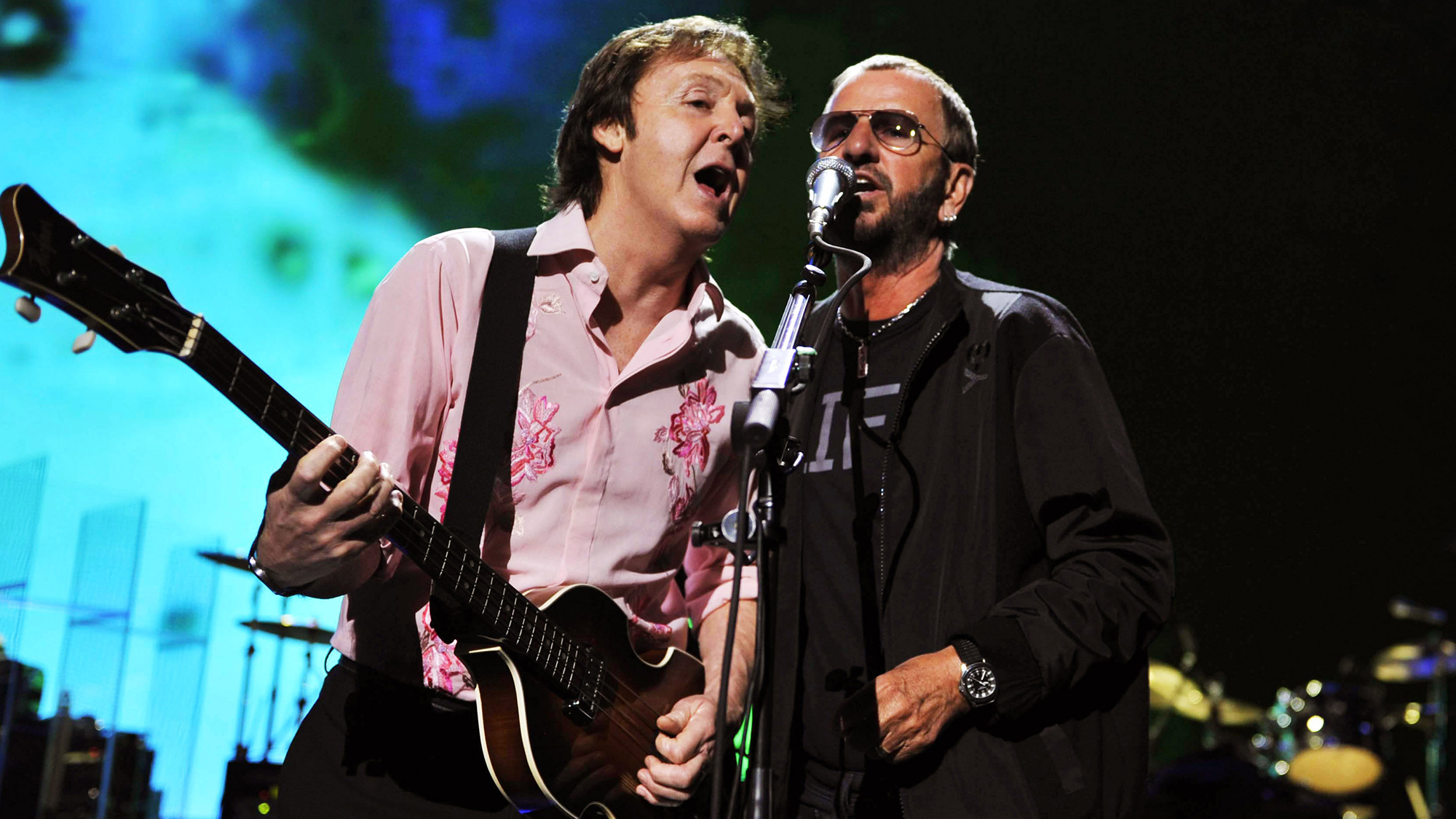 Paul McCartney and Ringo Starr perform during rehearsals for the David Lynch Foundation "Change Begins Within" concert held at the Radio City Music Hall on April 4, 2009 in New York City. 