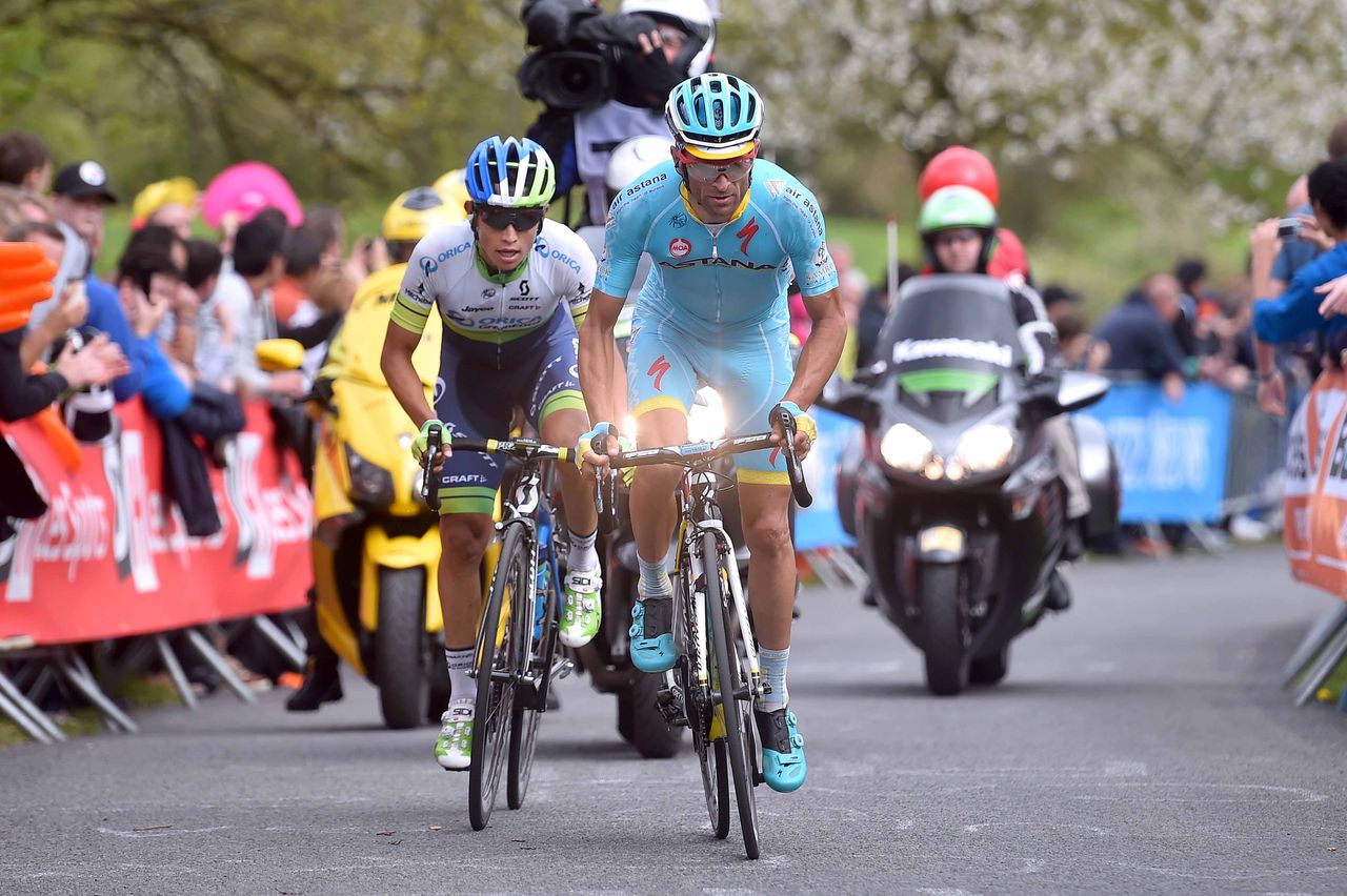 Michele Scarponi (Astana) and Esteban Chaves (Orica-GreenEdge)