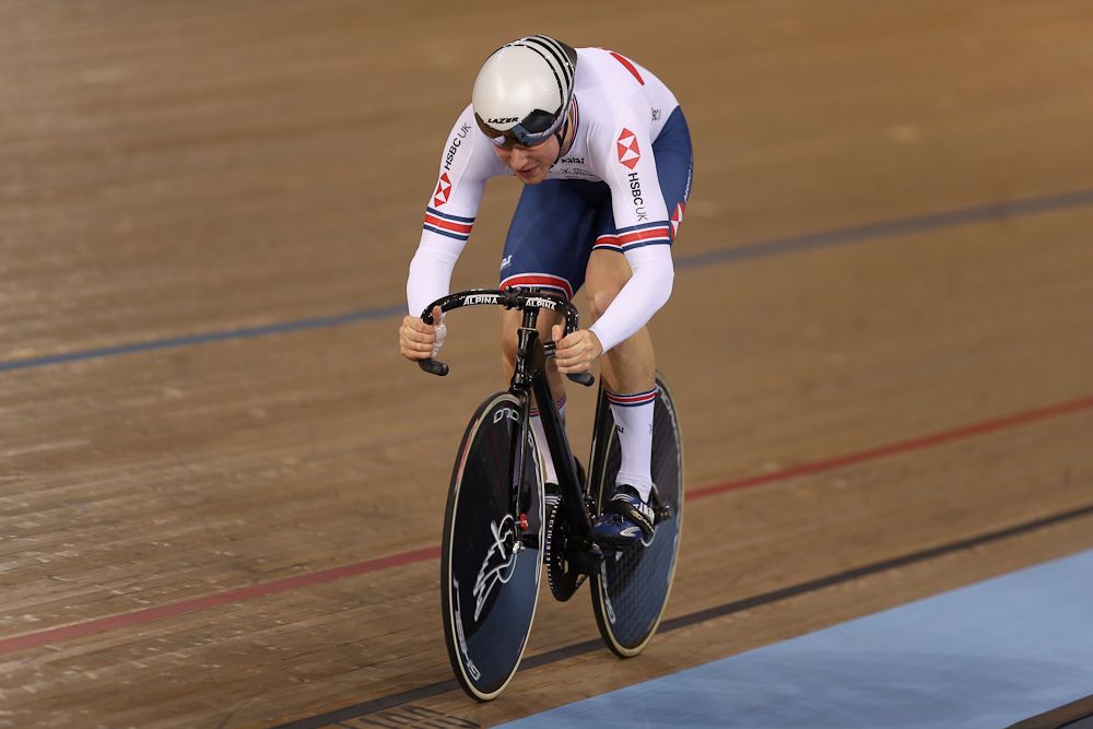 Joseph Truman of Great Britain during the Mens Team Sprint during day One of the 2018 TISSOT UCI Track Cycling World Cup at Lee Valley Velopark Velodrome on December 14, 2018 in London