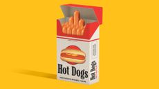 Illustration of a cigarette packet containing hot dogs