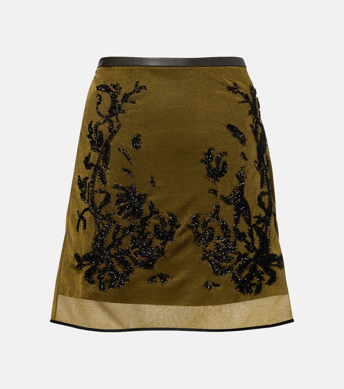 Beaded Floral Miniskirt in Green - Jacques Wei
