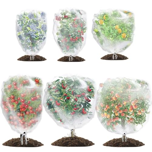 Wohohoho 6 Packs Garden Netting Pest Barrier With Drawstring, 4.9ft X 3.3ft+3.3ft X 2.7ft Garden Tree Netting Pest Barrier Fruit Covers Prevent Fruits Plants From Squirrel Bird Insect Deer Animals
