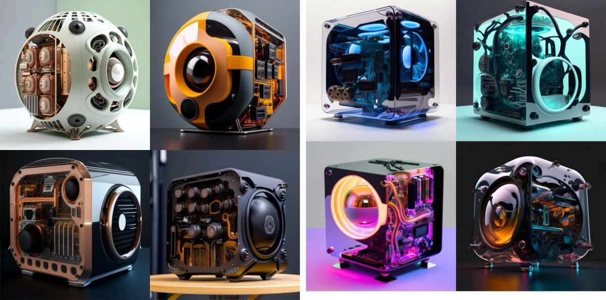 A selection of PC cases produced by the Midjourney AI.