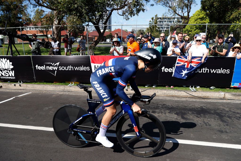WOLLONGONG AUSTRALIA SEPTEMBER 18 Marie Le Net of France sprints during the 95th UCI Road World Championships 2022 Women Individual Time Trial a 342km individual time trial race from Wollongong to Wollongong Wollongong2022 on September 18 2022 in Wollongong Australia Photo by Con ChronisGetty Images