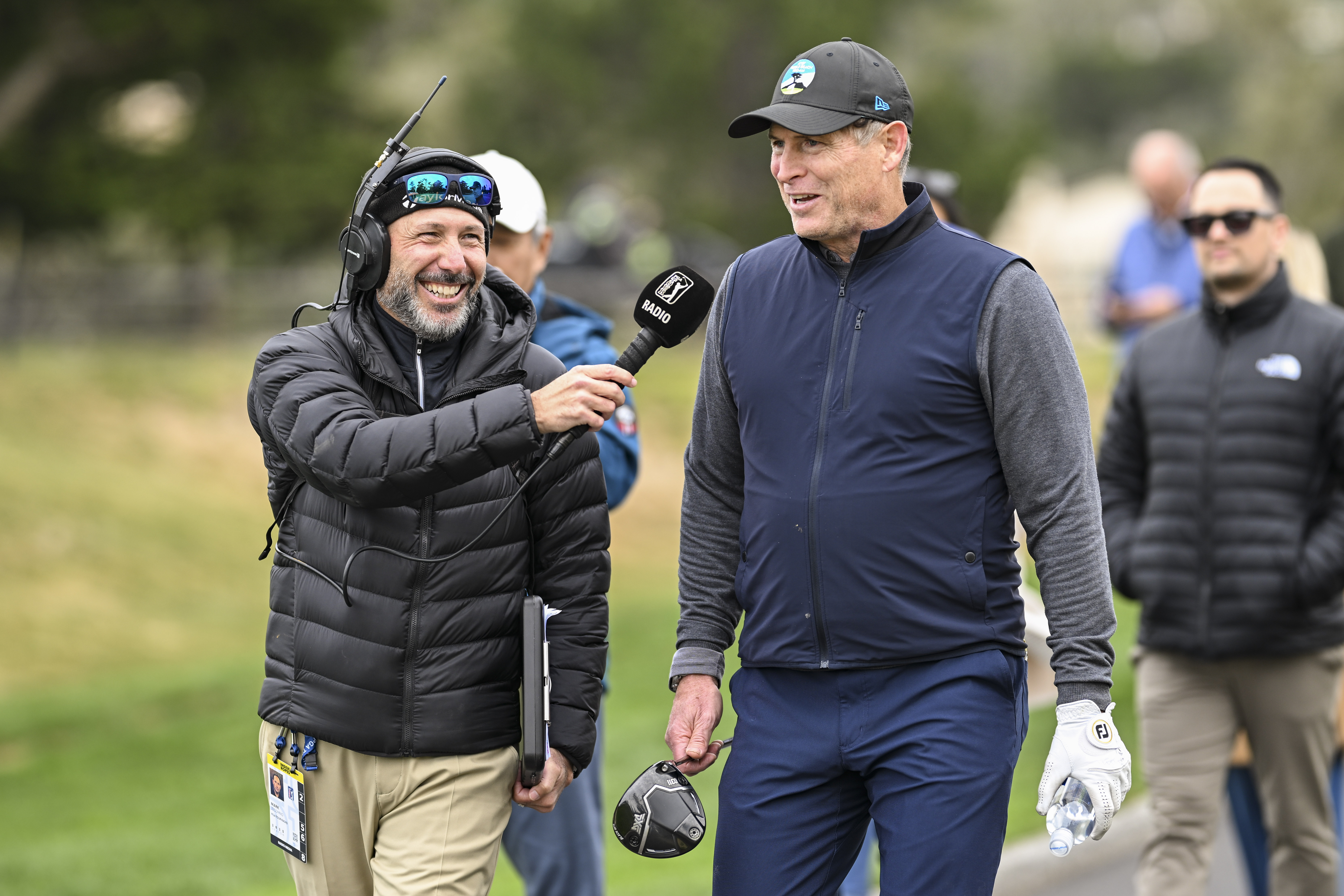 Steve Young being interviewed for PGA Tour radio during the 2025 AT&amp;amp;T Pebble Beach Pro-Am