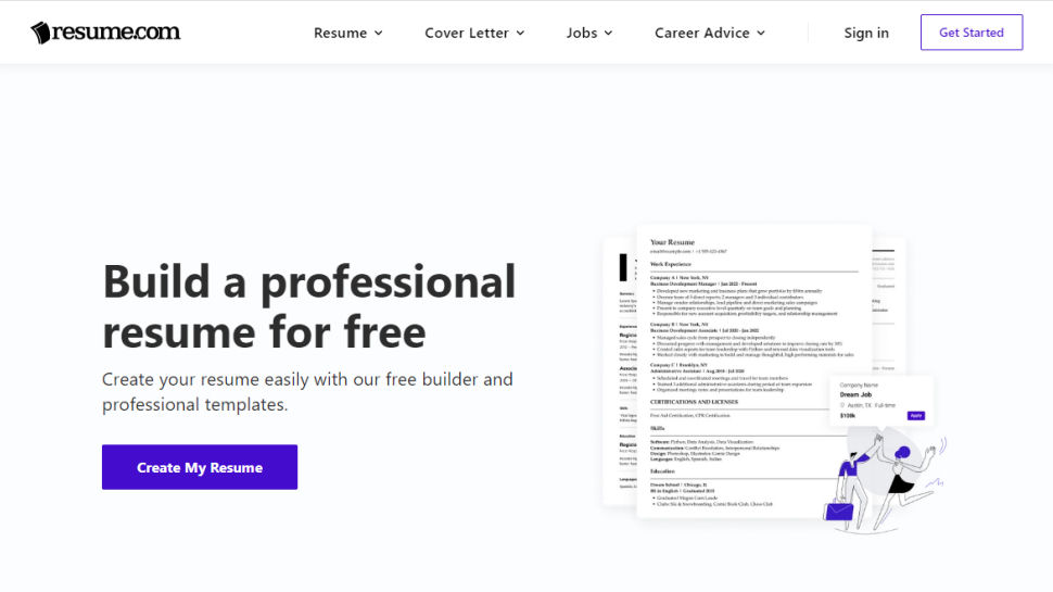 Website screenshot for Resume.com