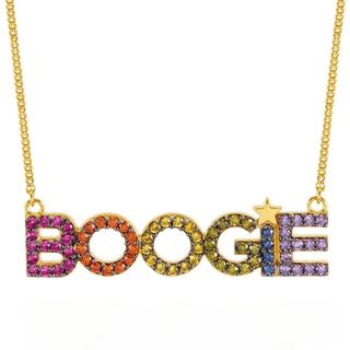 colourful gemstone necklace that says Boogie