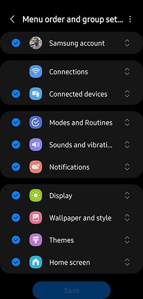 Rearranging the settings menu in the RegiStar module in Samsung's Good Lock app