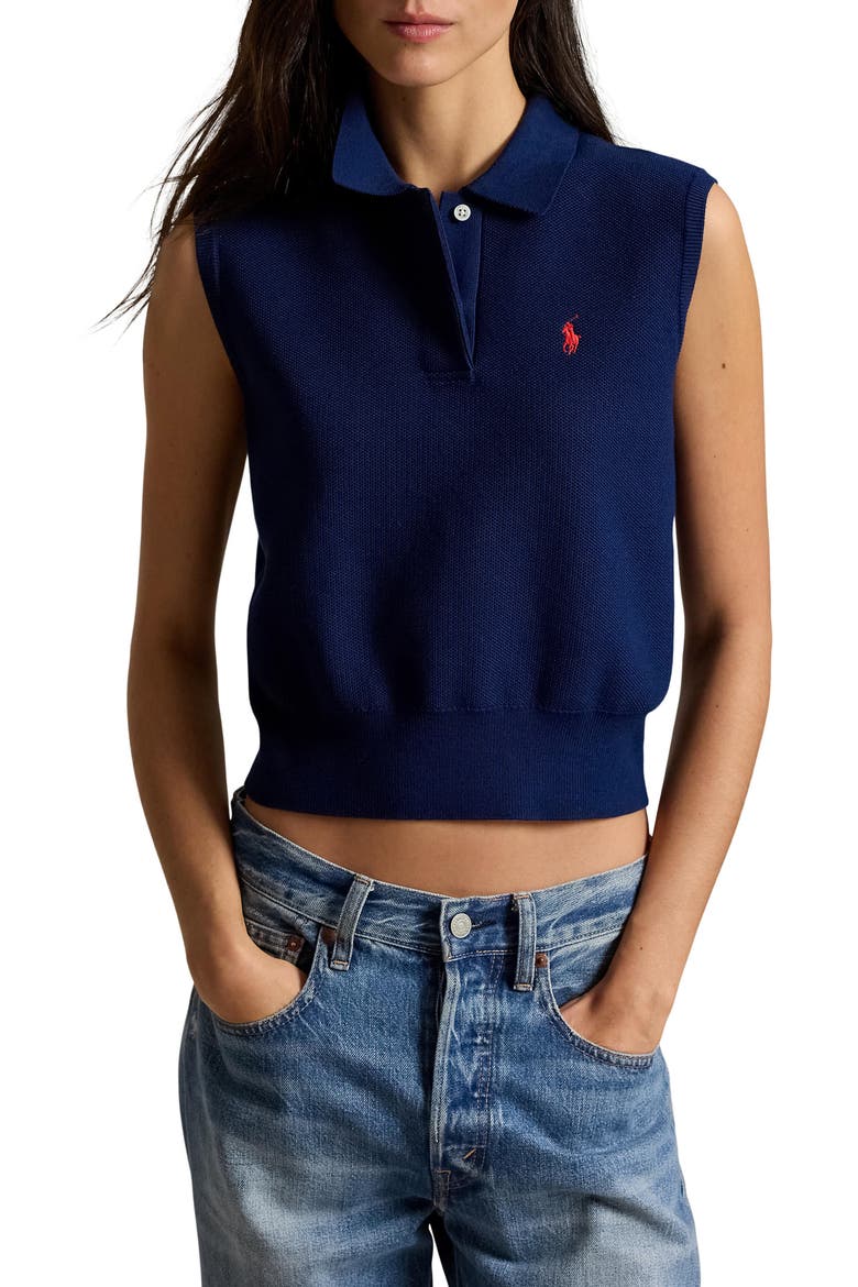 Sleeveless Crop Polo Sweater