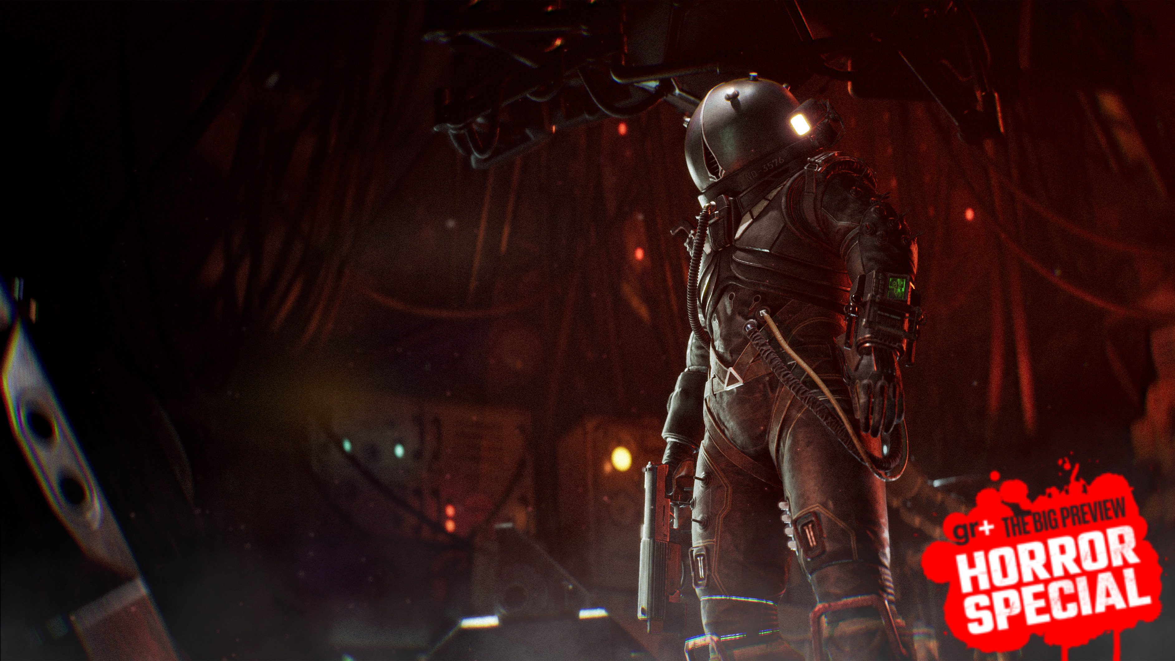 A press image shows the protagonist from Cronos: The New Dawn standing inside a dark engine room