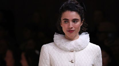 Margaret Qualley walking in Chanel Haute Couture at Paris Fashion Week