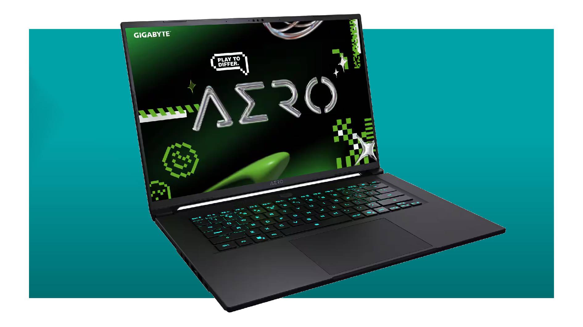 Gigabyte Aero X16 gaming laptop on a blue background