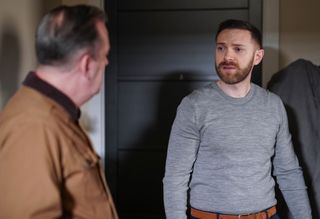 Dean Wicks is confronted by Harvey Monroe in his home