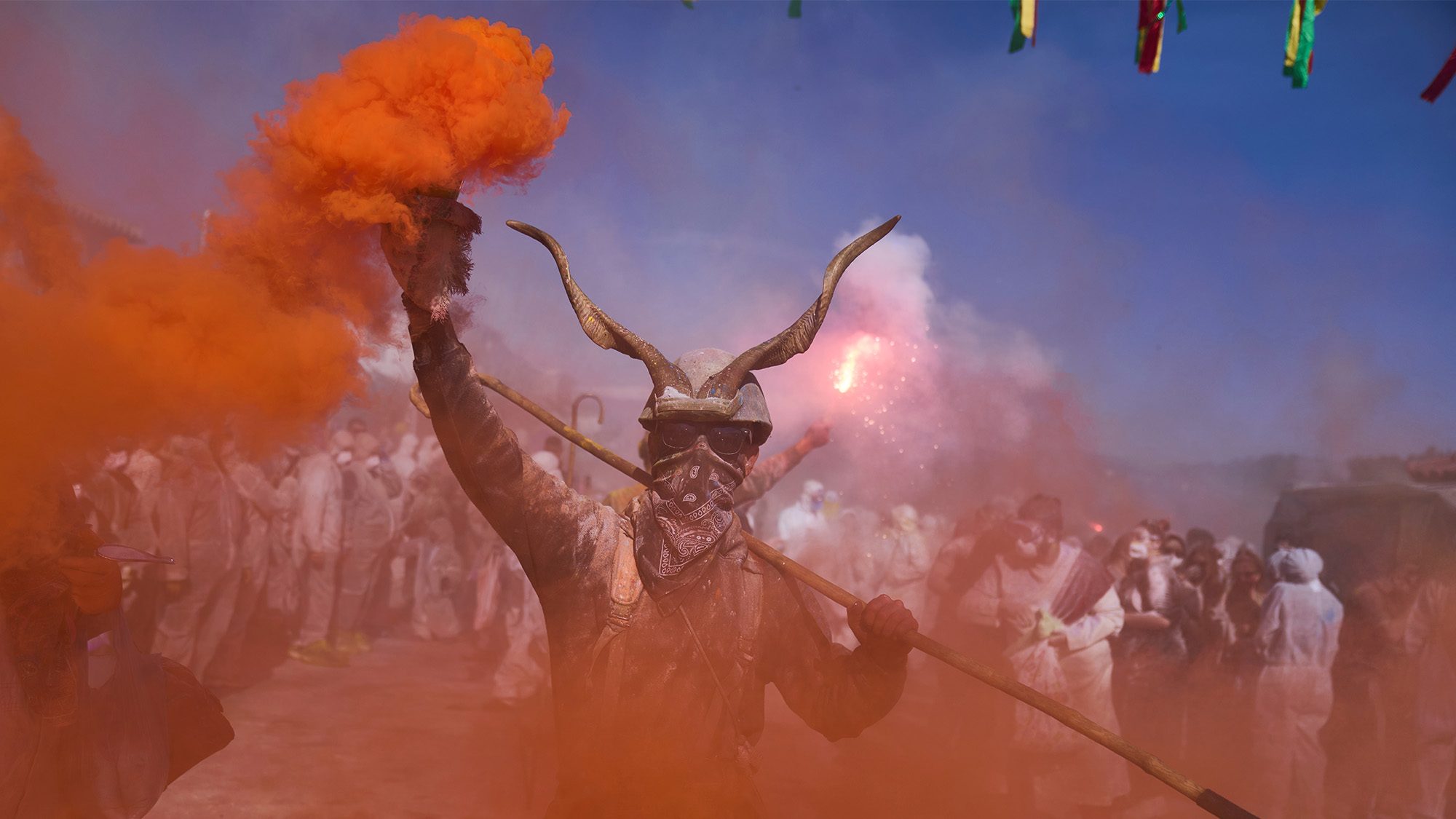 Revelers take part in the annual flour war marking the start of the Christian Lent fast in Galaxidi, Greece