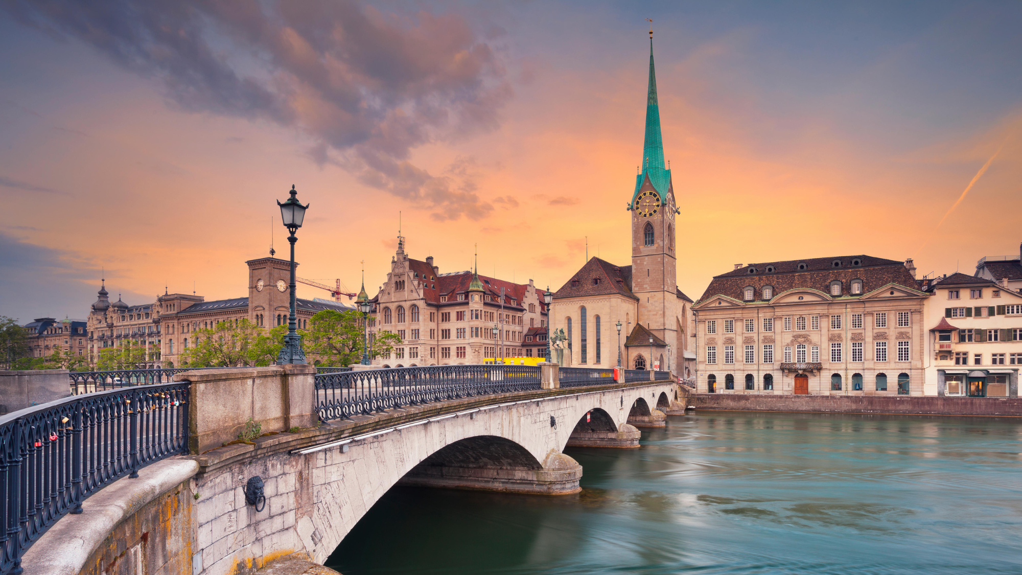 Zurich river during sunrise. 