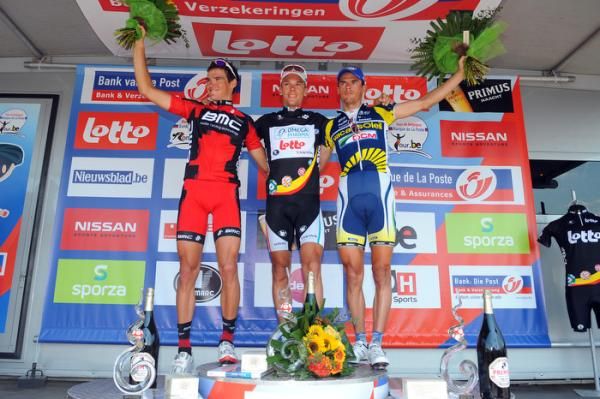 Top three overall (l-r): Van Avermaet, Gilbert and Leukemans