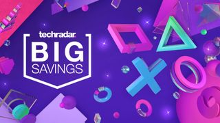 PlayStation Store holiday sale background with techradar deals big savings badge
