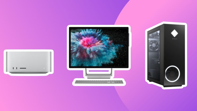 Three of the best video editing computers on a purple background