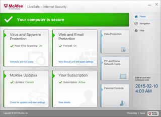McAfee LiveSafe antivirus 2015 main screen