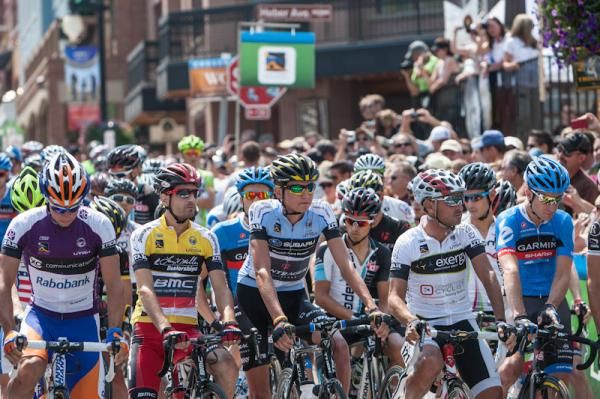 The classification leaders line up at the start in Park City