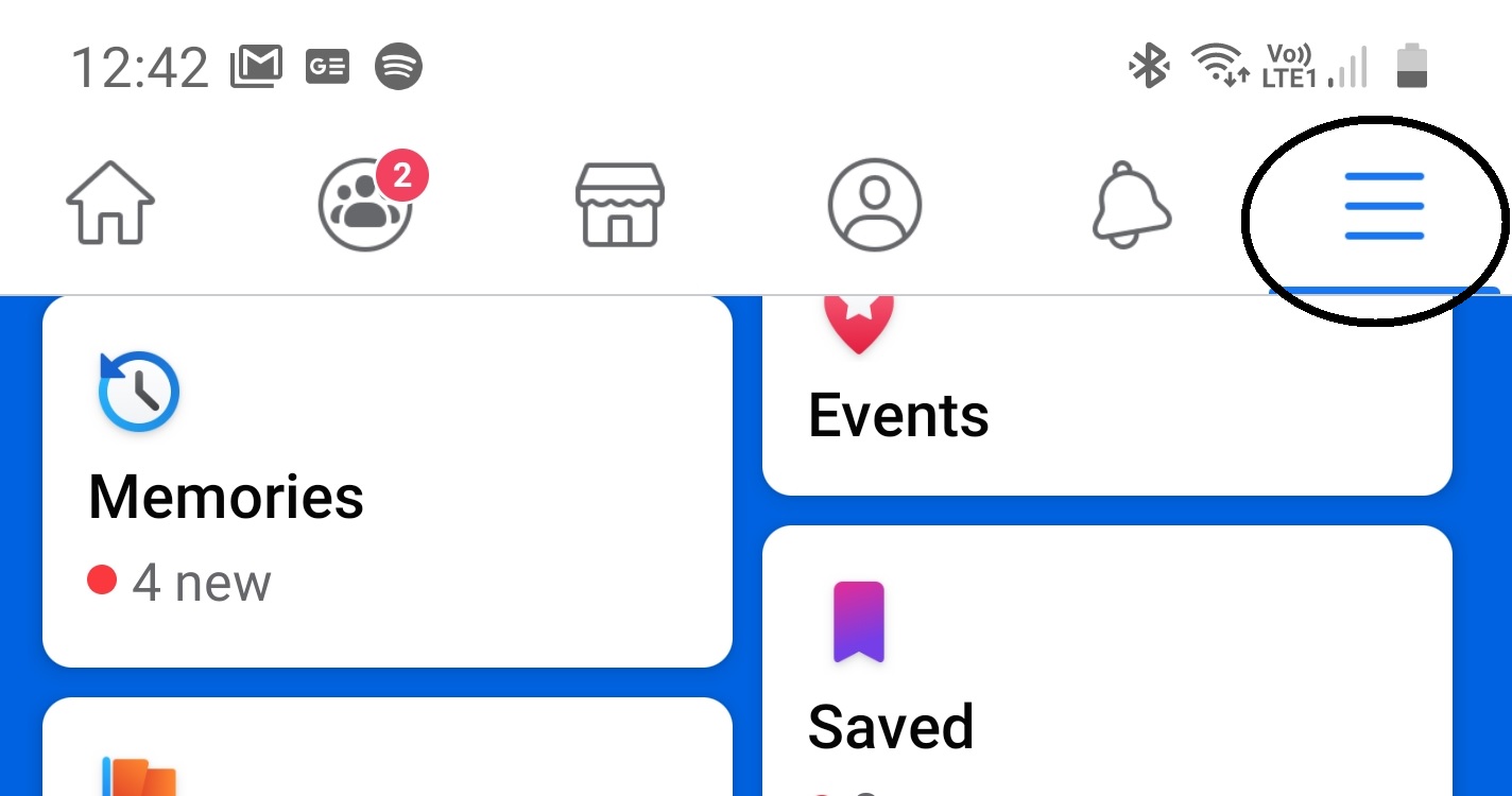 Facebook app menu