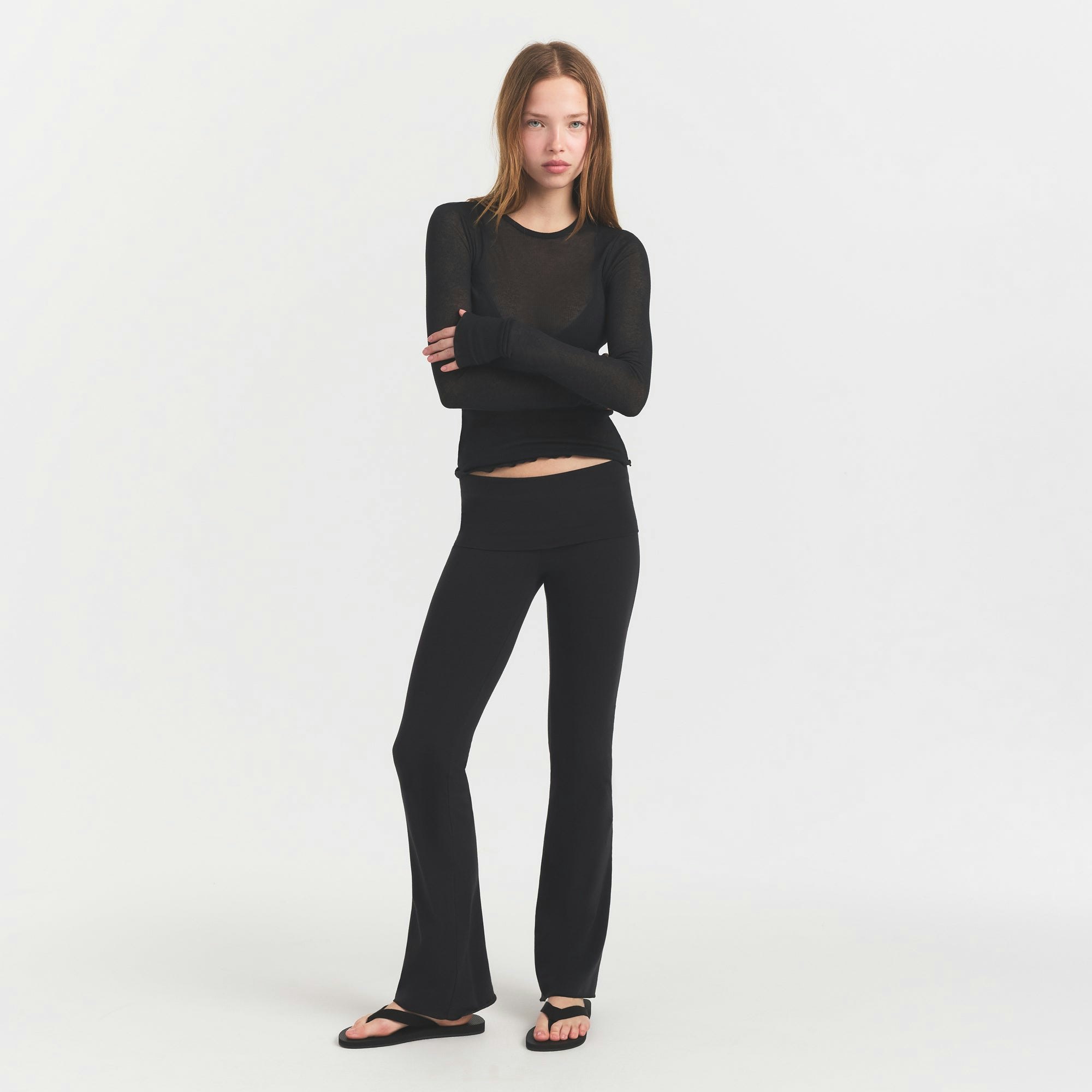 Sheer Rib Long Sleeve Top | Soot | Xxs