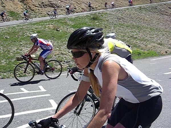 One of the few women in the Peloton approaching the summit of the Col d'Izoard.