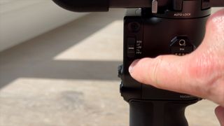 Close up of a switch on the DJI RS 4 Pro gimbal