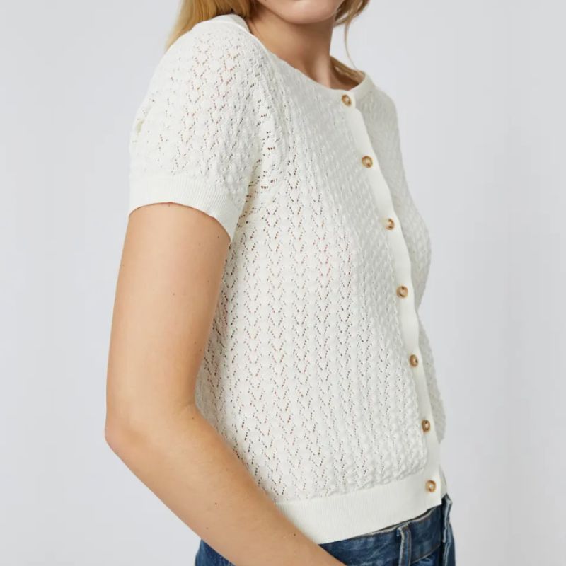 white short sleeved crochet cardigan