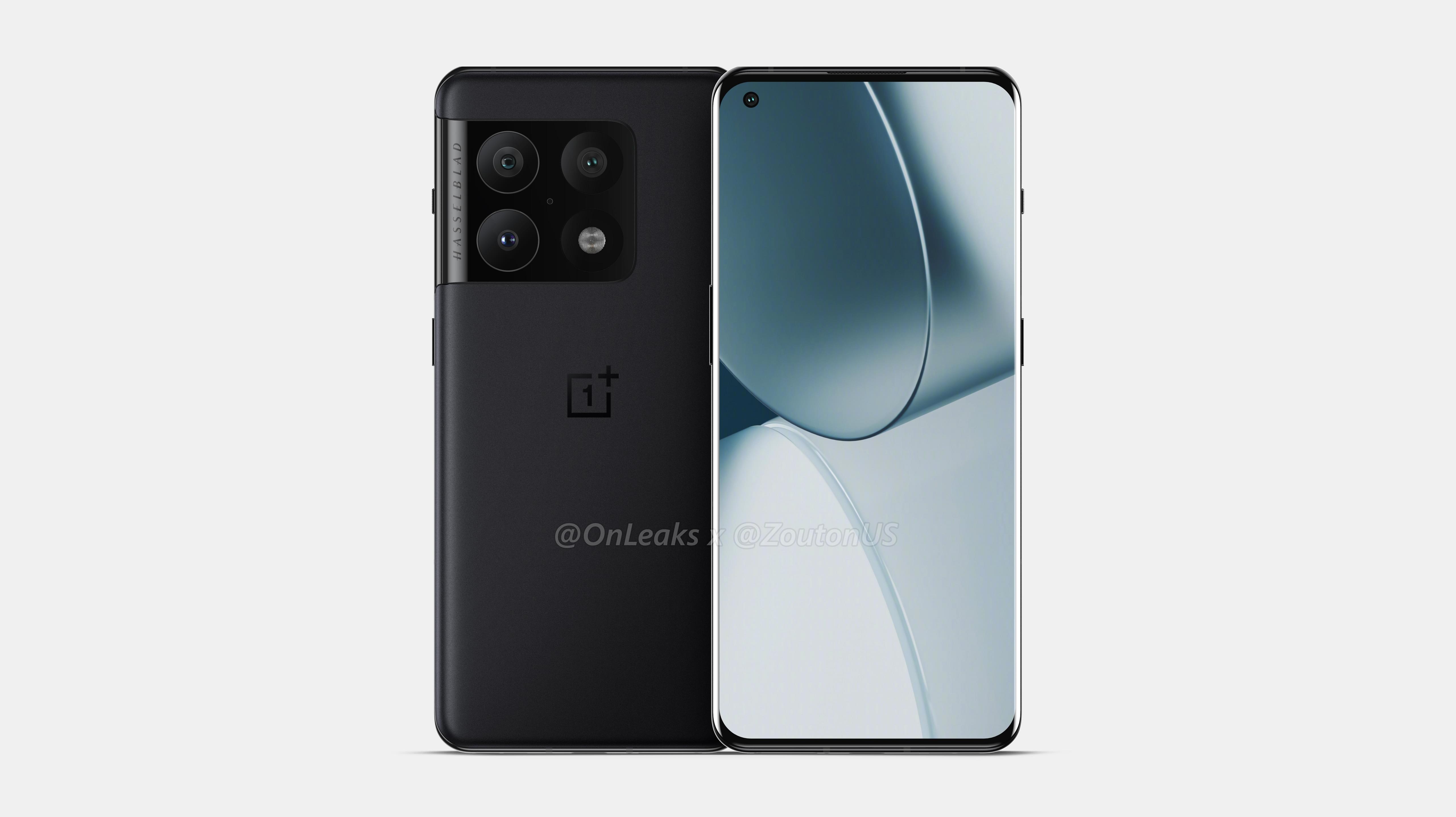 An unofficial render showing the OnePlus 10 Pro from the front and back