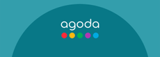 The agoda logo on a blue background in wide format