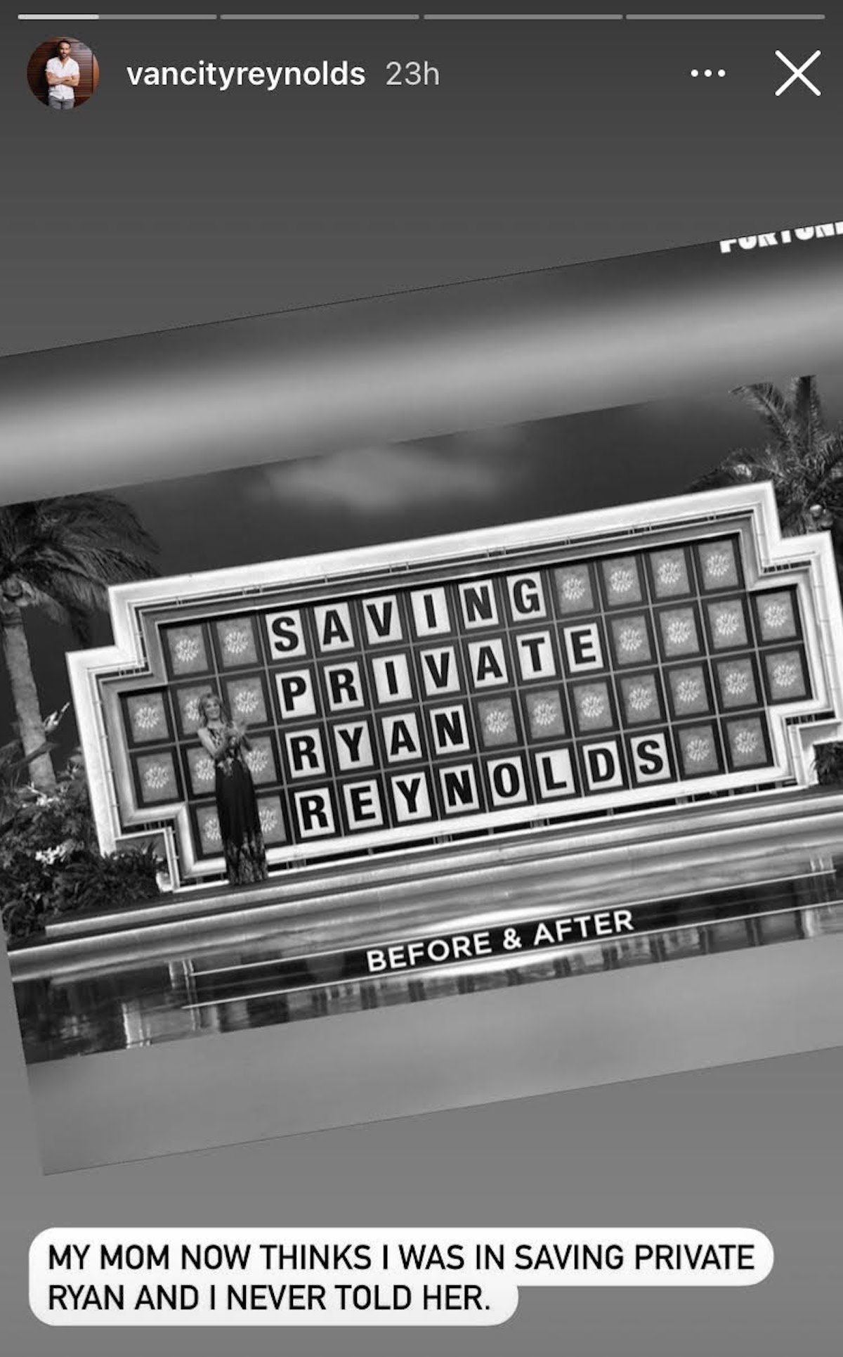 ryan reynolds in wheel of fortune clue in instagram stories