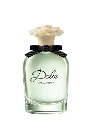 A bottle of Dolce & Gabbana perfume against a white background.