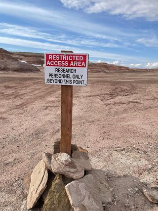 The Mars Society has posted signs letting people know that the Mars Desert Research Station is on private property.
