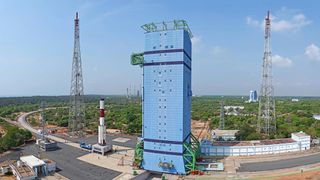 The PSLV rocket that will launch India's EOS-09 Earth-observation satellite rolls to the Mobile Service Tower at Satash Dhawan Space Centre.