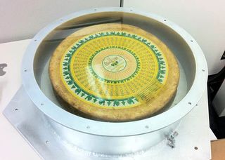 This SpaceX photo shows the 'secret payload' - a wheel of cheese - that rode into space aboard the company's private Dragon spacecraft during a Dec. 8. 2010 test flight.