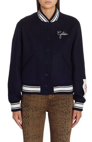 Dirce Embroidered Logo Wool Blend Bomber Jacket