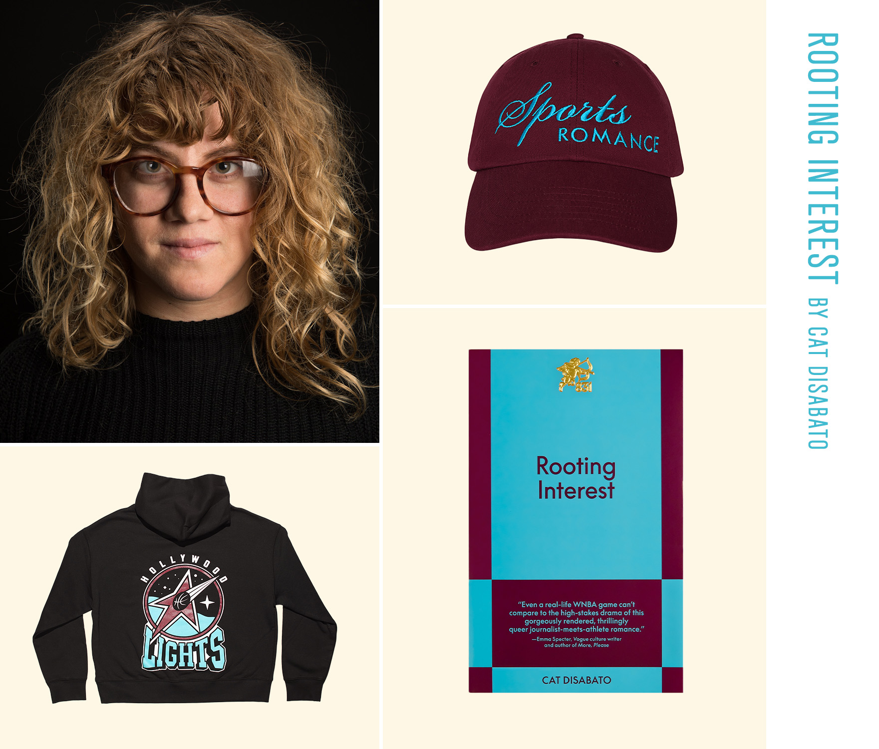 a collage of book covers, author headshots, and book merch featuring the romance novellas from 831 Stories