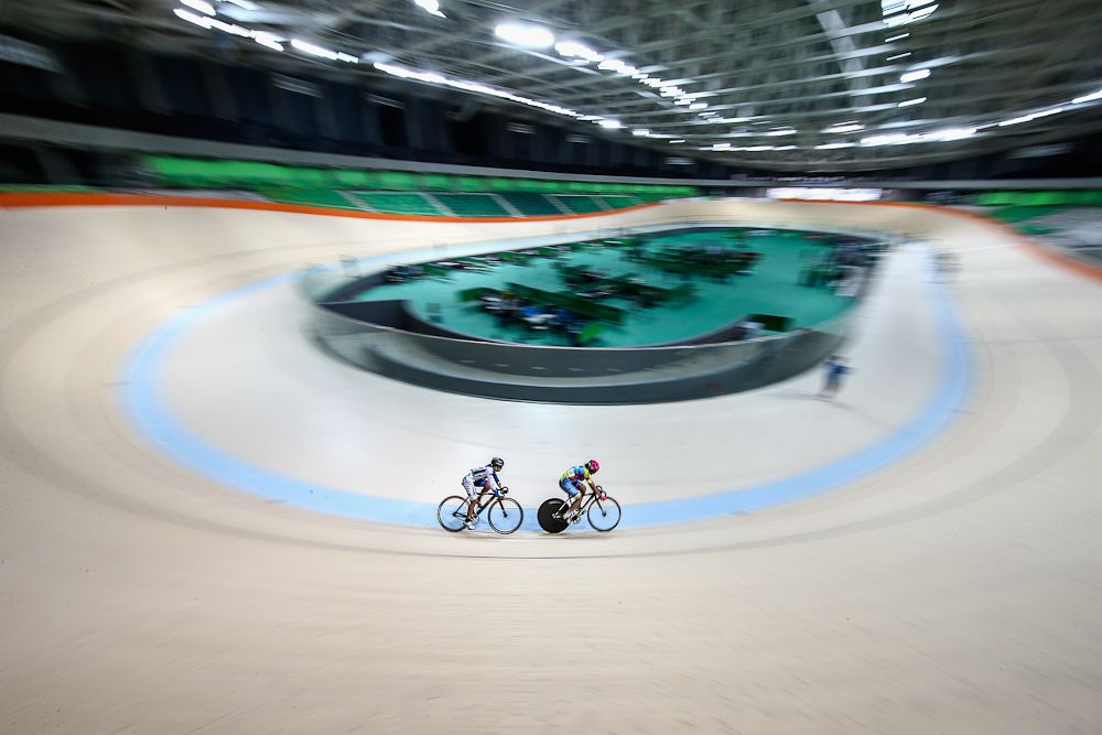 Cyclists train at the newly delivered Rio Olympic Velodrome at Olympic Park