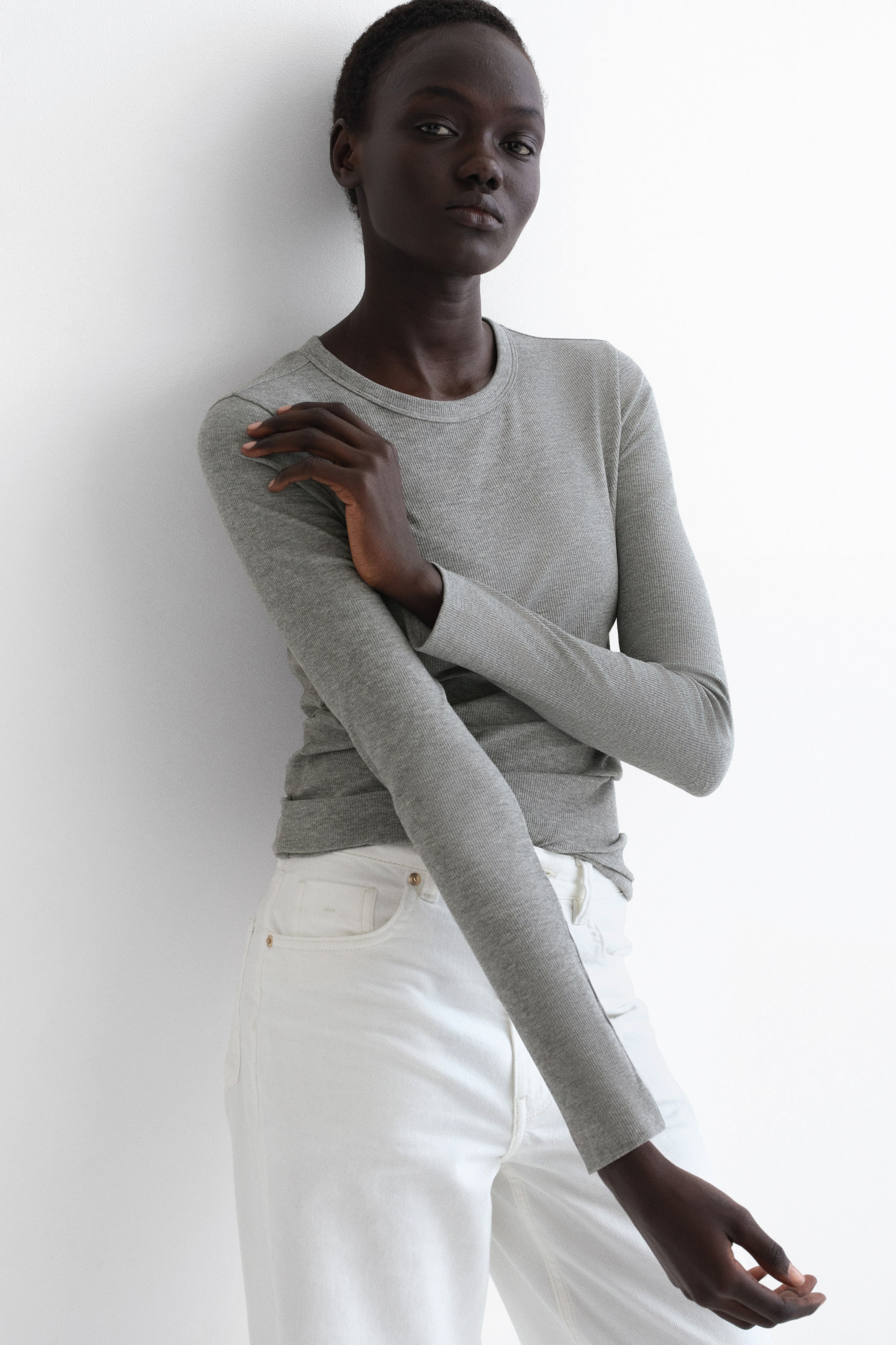 Ribbed Cotton-Blend Top - Dark Brown