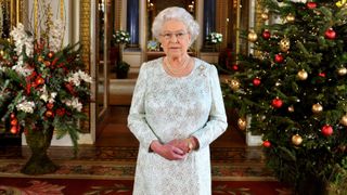 Queen Elizabeth records her Christmas message to the Commonwealth in the White Drawing Room at Buckingham Palace on December 7, 2012