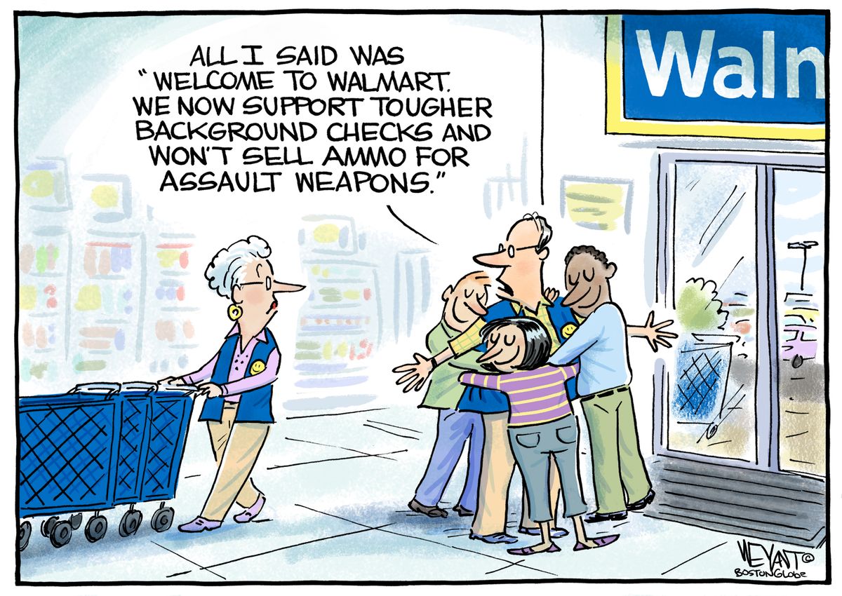 Editorial Cartoon U.S. Walmart background checks mass shooting epidemic The Week