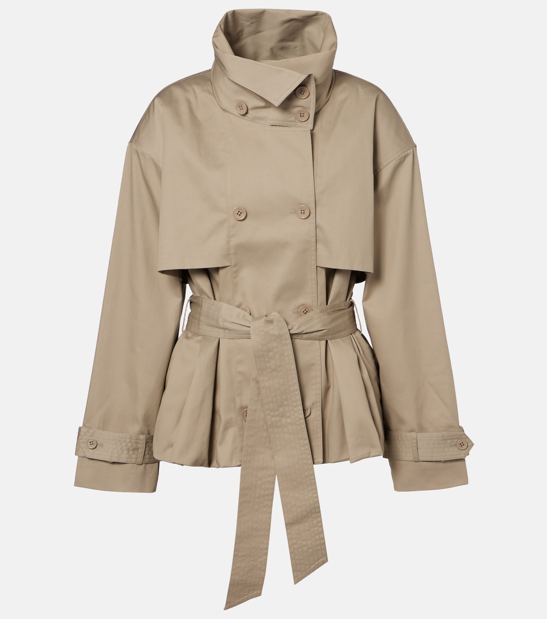 Belted Double-Breasted Trench Coat in Green - Rotate