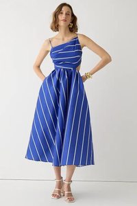 J.Crew Collection Side-Cutout Midi Dress in Striped Taffeta $228 $128 | J.Crew