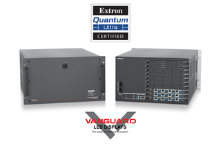 The Vanguard video wall processors alongside the Extron Quantum Ultra Certified logo.