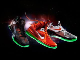Taking inspiration from space exploration, Nike's new basketball sneaker collection features a 'galactic theme' on the Nike Zoom Kobe VII System, LeBron 9 and Nike Zoom KD IV shoes.