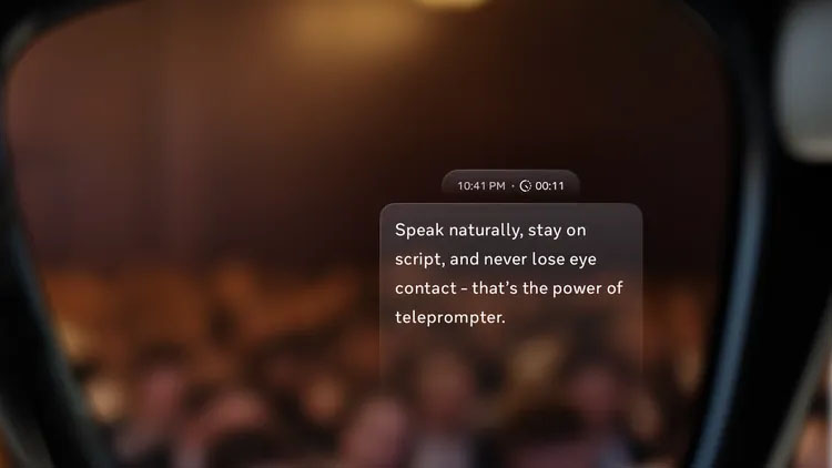 A view through the lens of the Meta Ray-Ban Display with the teleprompter on the lens