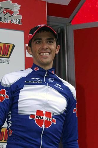 Alberto Contador (Wurth) smiles on the podium