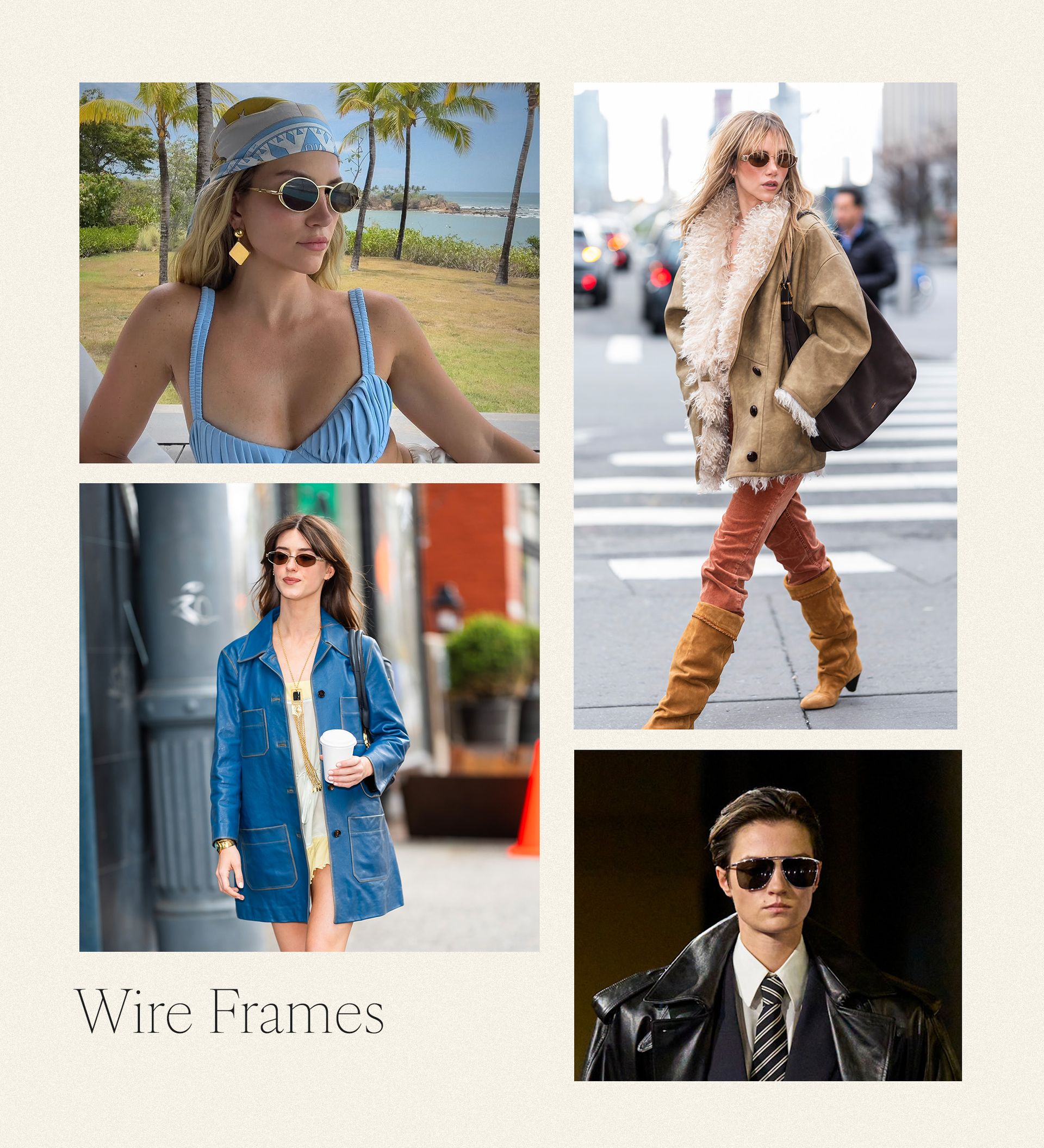 a collage of influencer, celebrity, and runway images featuring the biggest sunglasses trends of 2025