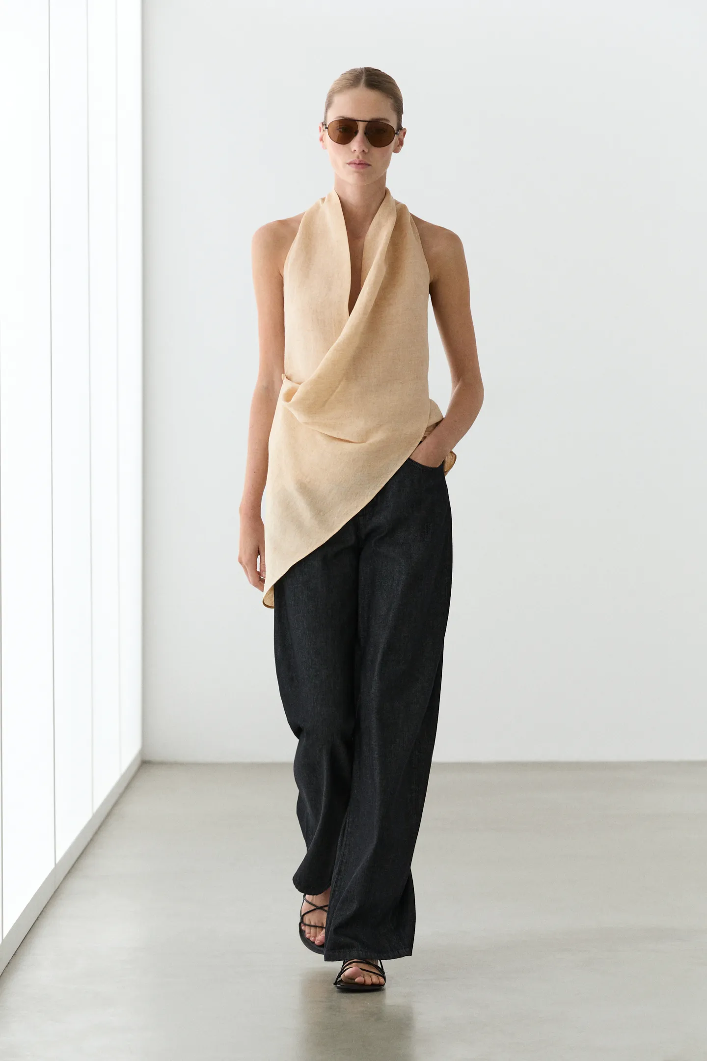 Massimo Dutti, Linen Blend Draped Halter Top